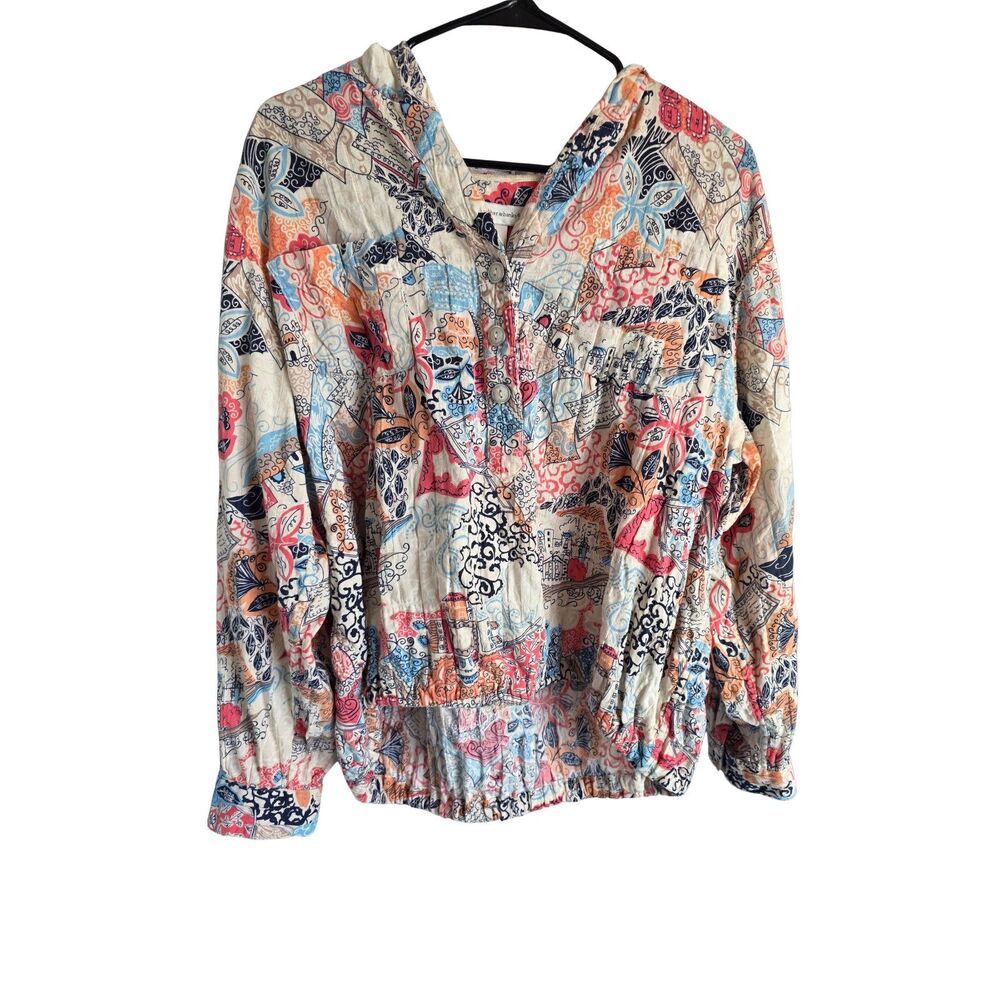 Christopher & Banks Paisley Floral Patchwork Button Down Blouse Top Large L